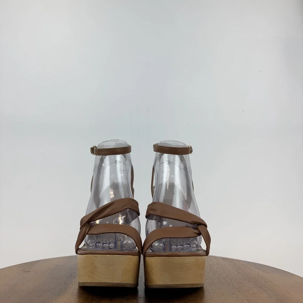 Womens Paige Cayden Brown Leather Platform‎ Ankle Strap Heeled Sandals Size 8 M